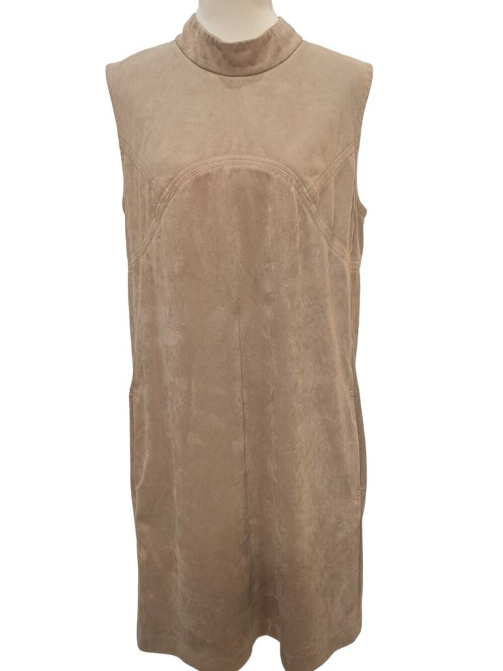 Tan Monochrome Faux Suede Midi Dress